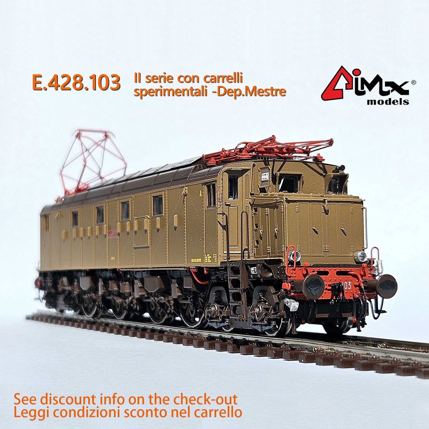 Full Payment AimX Models Locomotiva Elettrica FS E 428 103 di seconda serie  Ansaldo – H0 1/87 AX2021S DCC Sound+ Castano Isabella Era IV