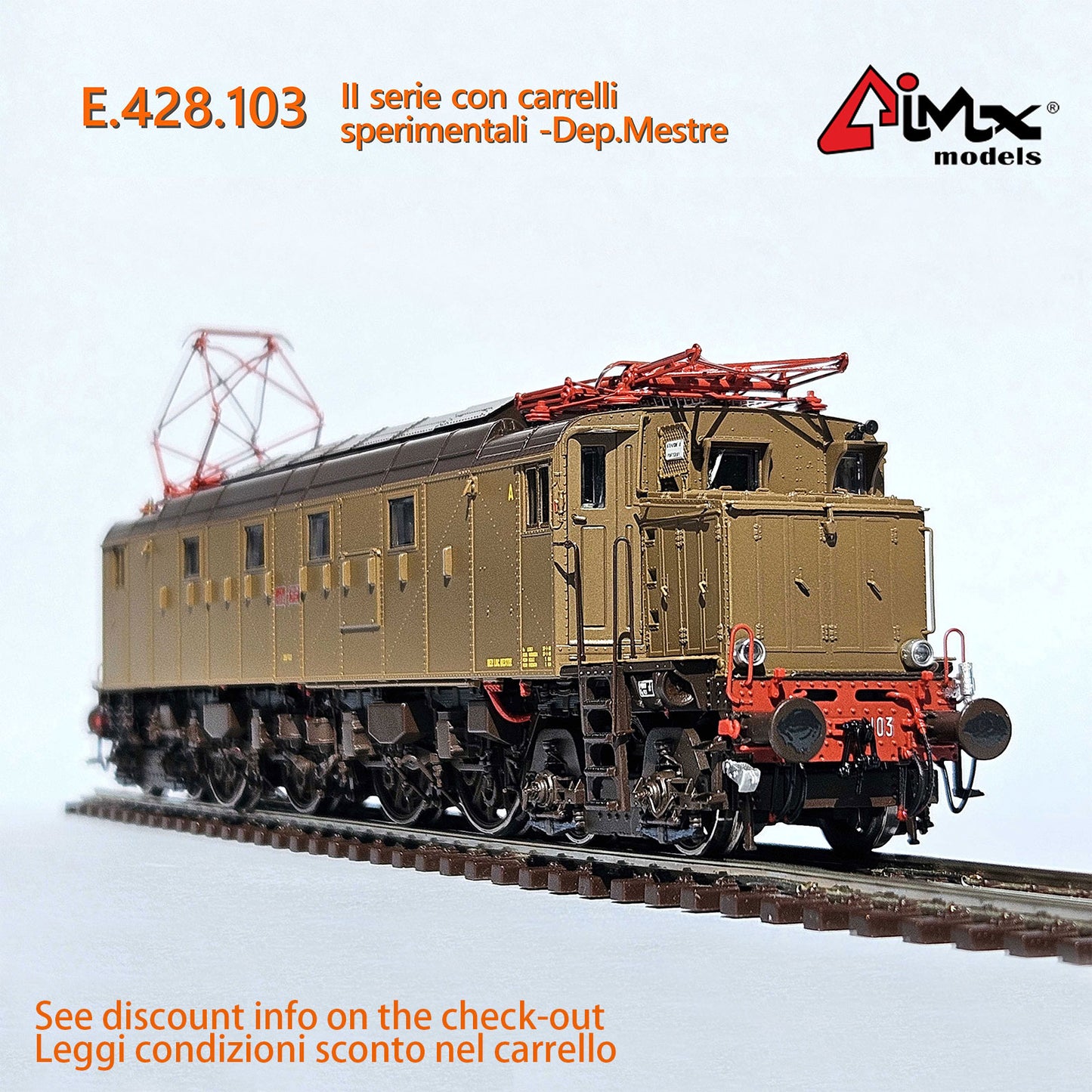 AimX Models Locomotiva Elettrica FS E 428 103 di seconda serie  Ansaldo – H0 1/87 AX2021 Castano Isabella Era IV